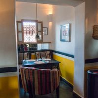 Seating area downstairs at NOMAD in Marrakech