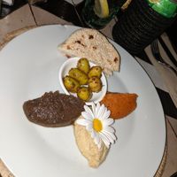 Mezze with eggplant, pumpkin and hummus. at NOMAD in Marrakech