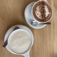 Soy hot chocolate and oat black sesame latte  at The Origin in Christchurch