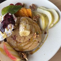 Pancakes with fruit  at The Origin in Christchurch