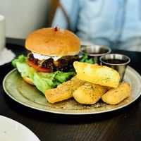 Vegan Assam Burger (Indian Spiced Chickpea Burger) at Citizen Eatery in Austin