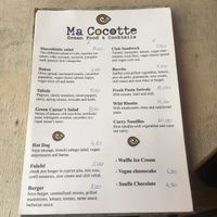 Food menu at Ma Cocotte in Corfu