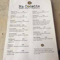 Cocktails menu at Ma Cocotte in Corfu
