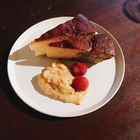 Cake with homemade soy cream and strawberries  at Apelila in Kyoto