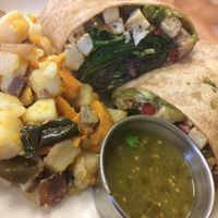 Breakfast burrito and mixed root hash at Abeja's House Cafe in Asheville