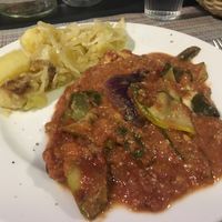 Zucchini Parmigiana and potato with sauerkraut 30/05/18 at Un'Altra Idea in Bologna