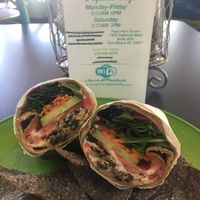 Black bean burger wrap with garlic herb aioli. at Living Vine Organic Cafe in Fort Myers