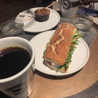Vegan avocado sandwich with vegan feta (DKK 59), Vegan Pecan Muffin (DKK 35)   at Espresso House - Vesterbrogade in Copenhagen