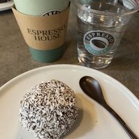 This vegan chocolate ball tasted so good. at Espresso House - Vesterbrogade in Copenhagen