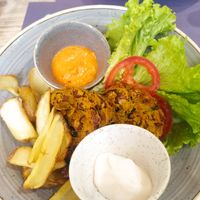 Vegan burger dish at Pappare' in Bologna