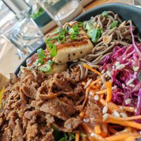 SOBA
Wheat and buckwheat noodles with soy-sesame sauce, fried tofu with teriyaki sauce, raw vegetables at Season Square in Paris