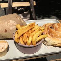 Fries burger and chocolat roll  at Season Square in Paris