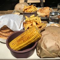 Fries burger and mais  at Season Square in Paris