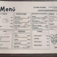 Food menu at La Rana Vegana in Cabo San Lucas