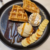 Banoffee waffles - so good! at Veganerie - Ratchathewi in Bangkok