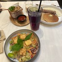 American Pancake Set
Veggie Nuggets
Tofu Pad Thai
Butterfly Pea Lemonade at Veganerie - Ratchathewi in Bangkok