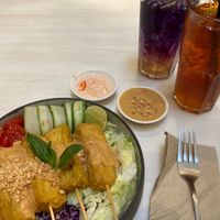 Tofu Satay
Thai Iced Tea
Butterfly Pea Lemonade at Veganerie - Ratchathewi in Bangkok