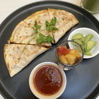 Quesadilla and green smoothie   at Veganerie - Ratchathewi in Bangkok
