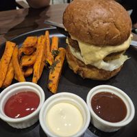 Burger with sweet potato fries at Veganerie - Siam Paragon in Bangkok