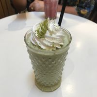 Matcha smoothie with coconut whipped cream at Veganerie - Ratchathewi in Bangkok