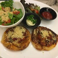 Roti pizza with caesar salad at Veganerie - Ratchathewi in Bangkok