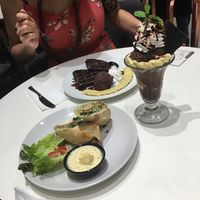 Banana waffle, chocolate sundae and Caesar wrap at Veganerie - Ratchathewi in Bangkok