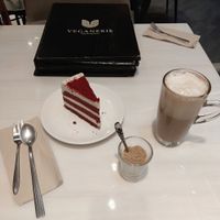Red Velvet Cake and Soy Cappucino at Veganerie - Ratchathewi in Bangkok