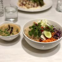Tom yam bowl with hot & sour soup - AMAZING!!!! at Veganerie - Ratchathewi in Bangkok