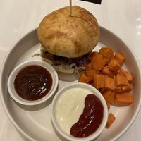 Burger BBQ With sweet potato🍥 Vegan  at Veganerie - Ratchathewi in Bangkok