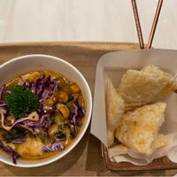 Curry Chickpeas with spinach and sweet potato at Veganerie - Ratchathewi in Bangkok