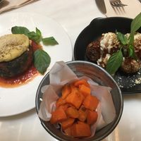 Mushroom ‘lasagna’ of my dreams, and vegan meatballs which were also impeccable. Side of sweet potatoes. at Veganerie - Ratchathewi in Bangkok