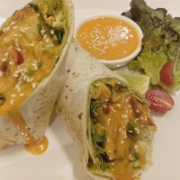 The sauce was so creamy and nice crispy wraps with tofu bacon at Veganerie - Ratchathewi in Bangkok