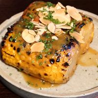 Corn with miso and smoked almonds, a great and delicious surprise! at Yugo in Belfast