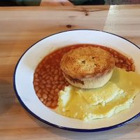 Biscoff vegan milkshake, vegan porky pie and gravy at Piecaramba in Winchester