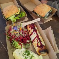 Zen burger, Deluxe burger and filo roll at Zens Kitchen Food Truck in Murchison