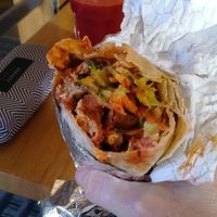 Chilli Tofu wrap with Carrot, Beetroot and Ginger Smoothie at Ahimsa The Vegan Cafe in North West London