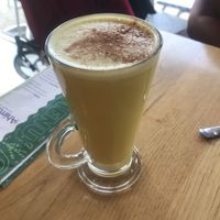 Turmeric latte ❤️ at Ahimsa The Vegan Cafe in North West London