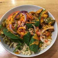 Jerk Chicken bowl with Quinoa and salad 😋 at Ahimsa The Vegan Cafe in North West London