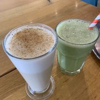 Chai latte & a smoothie   at Ahimsa The Vegan Cafe in North West London