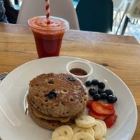 Blueberry pancakes GF, SF at Ahimsa The Vegan Cafe in North West London