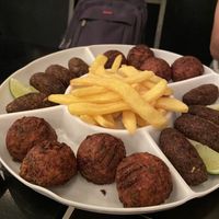 Falafel, kibbeh and fries  at Ahimsa Burgers in Florianopolis