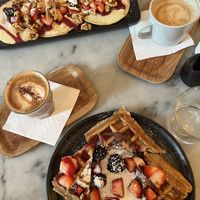 hazelnut pancakes and sweet waffles   at LOV - McGill in Montreal