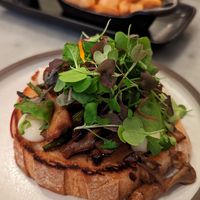 Forest Crostini

Toasted country bread, pan-fried umami 
mushrooms from Champimignons, asparagus, 
truffle sauce, microgreens at LOV - McGill in Montreal