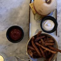 Gluten free burger with sweet potato fries  at LOV - McGill in Montreal