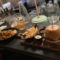 Dinner - Cheeseburger with fries & General Tofu at LOV - McGill in Montreal
