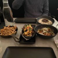 Dinner - poutine, quinoa fritters, arancini, risotto at LOV - McGill in Montreal