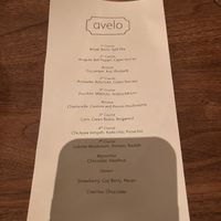 our menu for the evening  at Avelo in Toronto