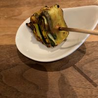 Zucchini, wild garlic, rye at Avelo in Toronto