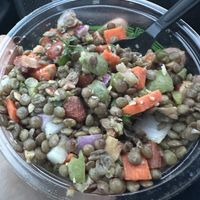 Lentil salad is the bomb!   Def check the cooler for many delicious vegan sides and pickled things!!  at Lucy's Market in Soldotna