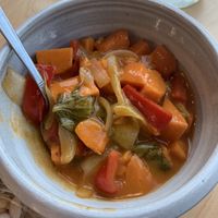 Vegan curry with jasmine rice at Lucy's Market in Soldotna